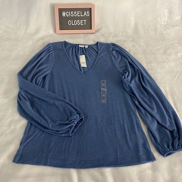 𝅺nwt Gap Blouse XS Blue Long Sleeve - Picture 2 of 6